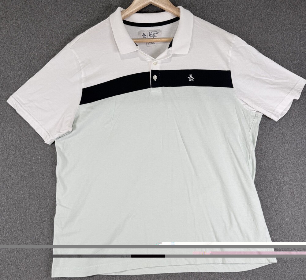 Original Penguin Mens XL White Mint Navy Colorblock Polo Shirt Short Sleeve